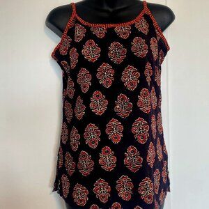 Linen Patterned Open Back Spaghetti Strap Tank Top For Summer Women's Size Small